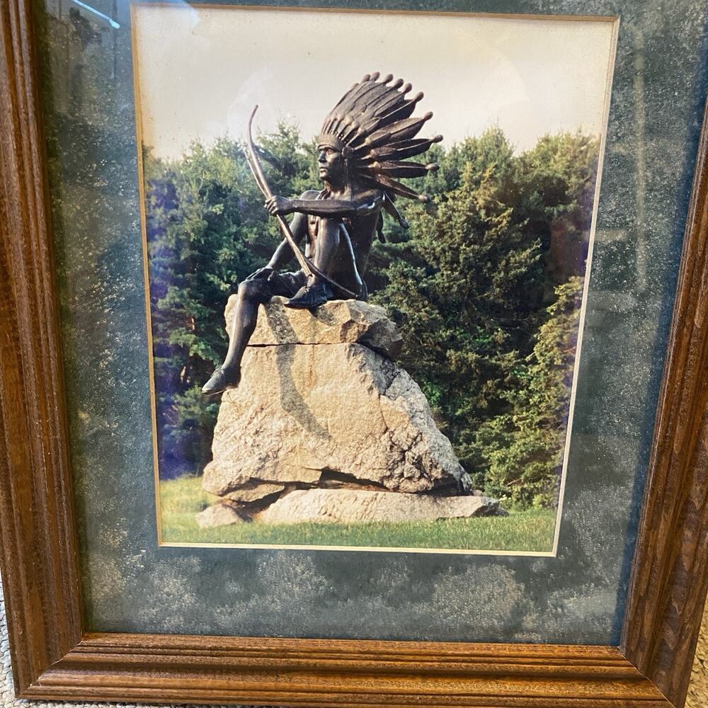 Vintage Native American Indian Statue Wood Framed Photo Prints Approx 13.5x16.5”